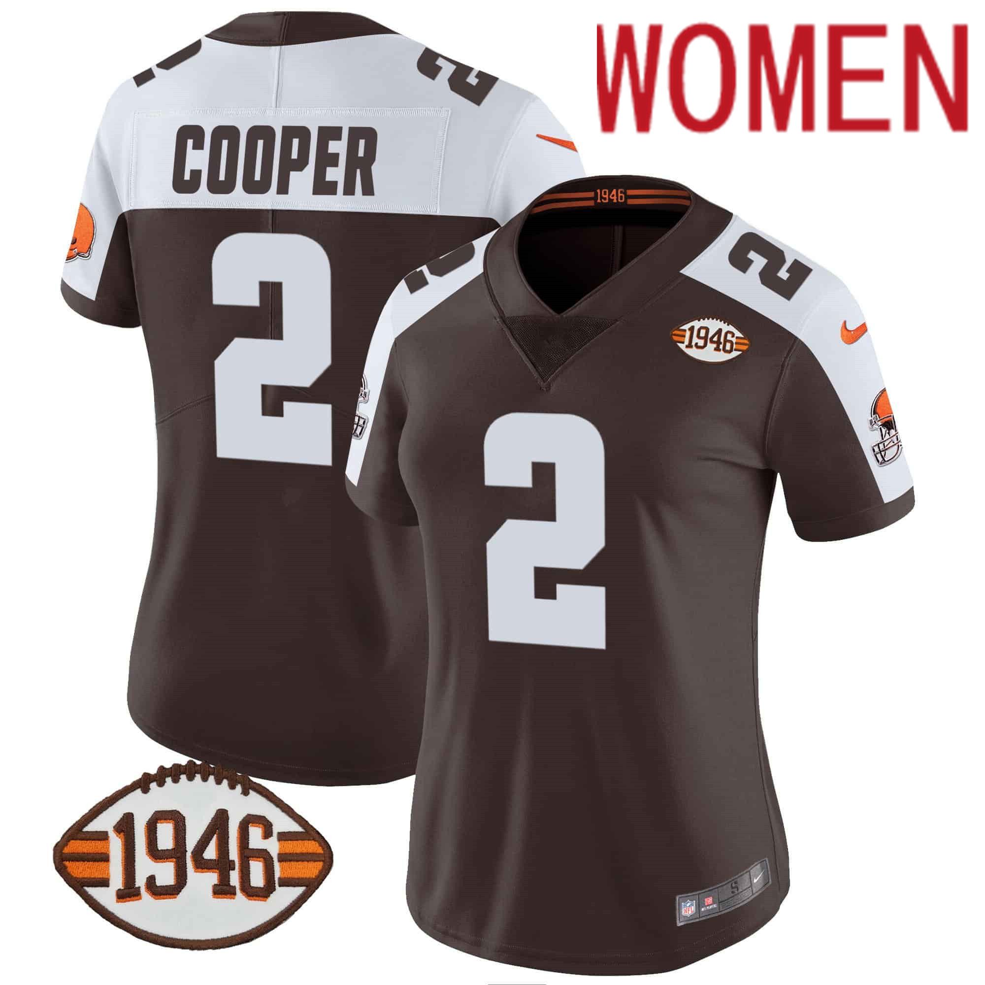 Women Cleveland Browns #2 Cooper Brown 1946 75th Anniversary Patch 2024 Nike NFL Jersey